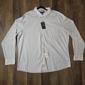 Nordstrom Men's Trim Fit Lite Blue White Gingham Linen Button Down Shirt Size 3X